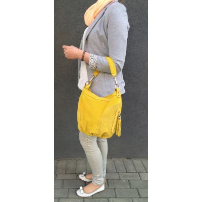 Włoski worek żółta zamszowa skórzana torebka SKÓRA zamsz naturalny