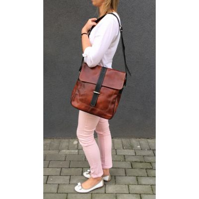 Polska niebieska / szafirowa A4 skórzana torebka listonoszka - skóra naturalna