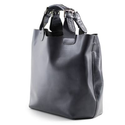 Włoska szara A4 klasyczna XL skórzana torebka shopper bag