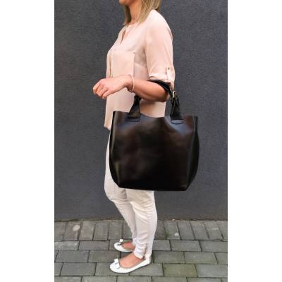 Włoska szara A4 klasyczna XL skórzana torebka shopper bag