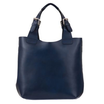 L'ARTIGIANO Włoska granatowa A4 klasyczna skórzana torebka shopper bag - OSTATNI EGZEMPLARZ
