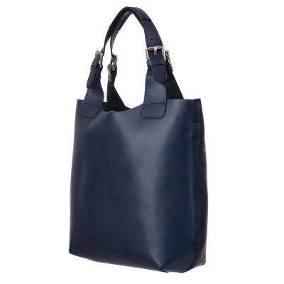 L'ARTIGIANO Włoska granatowa A4 klasyczna skórzana torebka shopper bag - OSTATNI EGZEMPLARZ