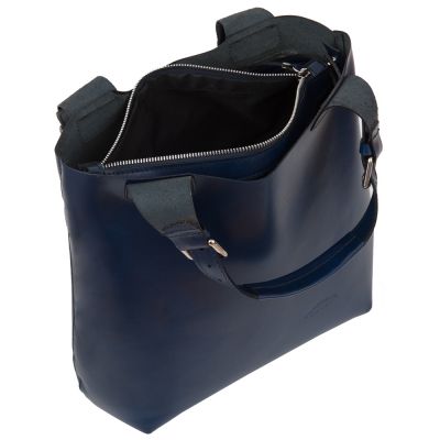 L'ARTIGIANO Włoska granatowa A4 klasyczna skórzana torebka shopper bag - OSTATNI EGZEMPLARZ