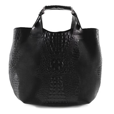 Włoska czarna krokodyl A4 skórzana XL torebka shopper bag