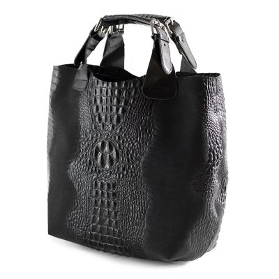 Włoska czarna krokodyl A4 skórzana XL torebka shopper bag