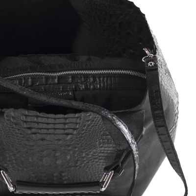 Włoska czarna krokodyl A4 skórzana XL torebka shopper bag