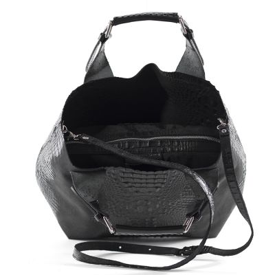 Włoska czarna krokodyl A4 skórzana XL torebka shopper bag