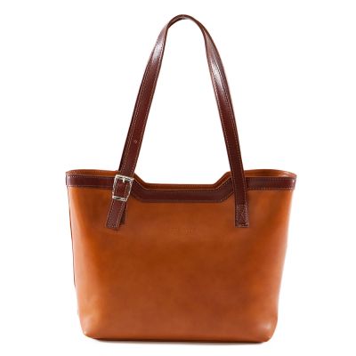 -20% VERA PELLE włoska klasyczna ruda camel + brąz skórzana torebka