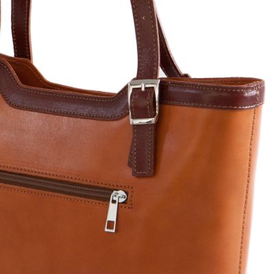 -20% VERA PELLE włoska klasyczna ruda camel + brąz skórzana torebka