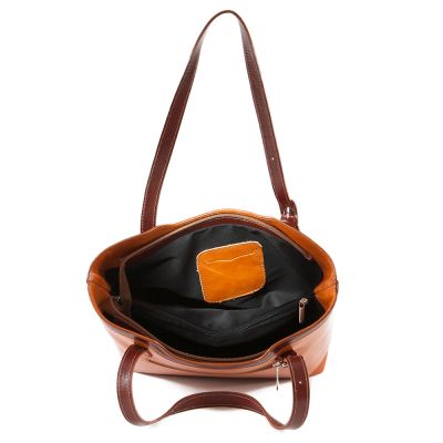 -20% VERA PELLE włoska klasyczna ruda camel + brąz skórzana torebka