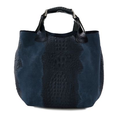 Włoska granatowa krokodyl A4 skórzana XL torebka shopper bag - OSTATNI EGZEMPLARZ