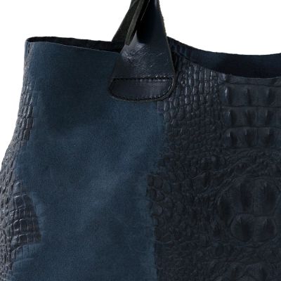 Włoska granatowa krokodyl A4 skórzana XL torebka shopper bag - OSTATNI EGZEMPLARZ