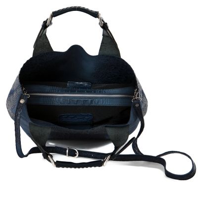 Włoska granatowa krokodyl A4 skórzana XL torebka shopper bag - OSTATNI EGZEMPLARZ