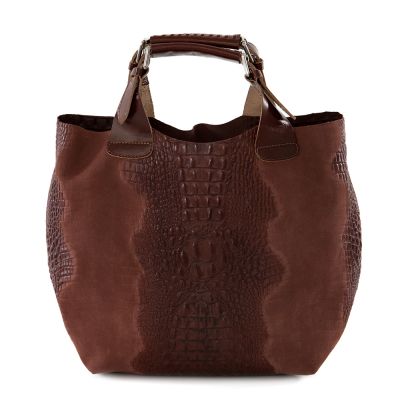 Włoska brązowa krokodyl A4 skórzana XL torebka shopper bag