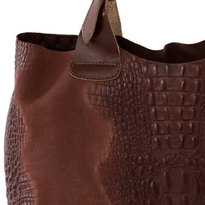 Włoska brązowa krokodyl A4 skórzana XL torebka shopper bag