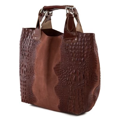 Włoska brązowa krokodyl A4 skórzana XL torebka shopper bag