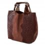 Włoska brązowa krokodyl A4 skórzana XL torebka shopper bag