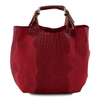 Włoska czerwona krokodyl A4 skórzana XL torebka shopper bag