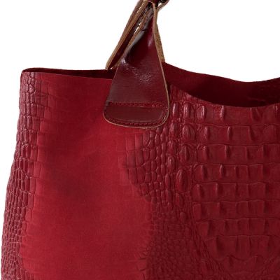Włoska czerwona krokodyl A4 skórzana XL torebka shopper bag