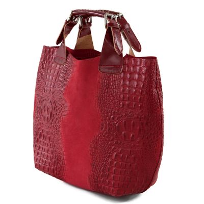 Włoska czerwona krokodyl A4 skórzana XL torebka shopper bag