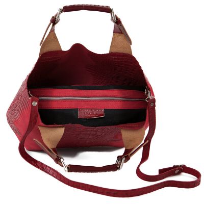 Włoska czerwona krokodyl A4 skórzana XL torebka shopper bag