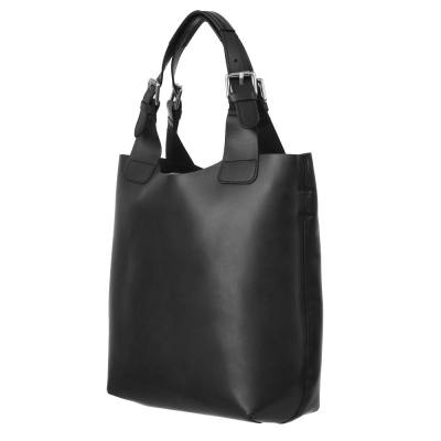 L'ARTIGIANO Włoska czarna A4 klasyczna skórzana torebka shopper bag