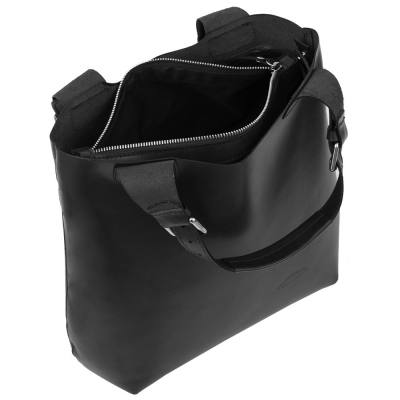 L'ARTIGIANO Włoska czarna A4 klasyczna skórzana torebka shopper bag