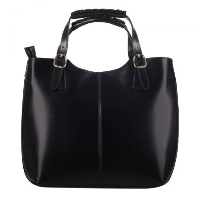 Włoska czarna A4 klasyczna skórzana torebka shopper bag