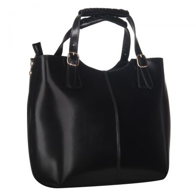 Włoska czarna A4 klasyczna skórzana torebka shopper bag