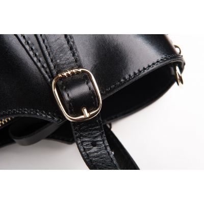 Włoska czarna A4 klasyczna skórzana torebka shopper bag