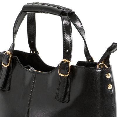 Włoska czarna A4 klasyczna skórzana torebka shopper bag