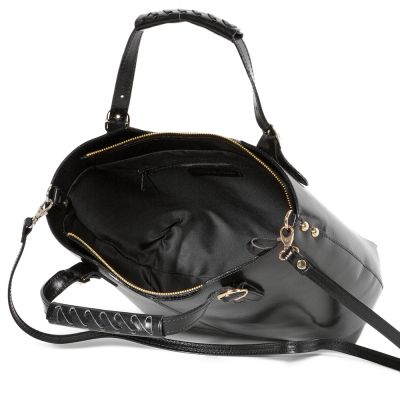 Włoska czarna A4 klasyczna skórzana torebka shopper bag