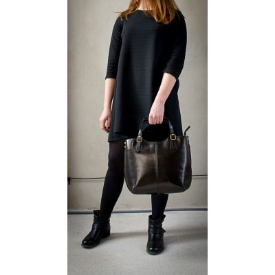 Włoska czarna A4 klasyczna skórzana torebka shopper bag
