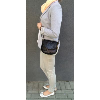 Włoska beżowa - krem skórzana listonoszka krokodyl + zamsz