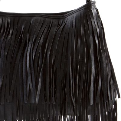 Gallantry Paris - FRĘDZLE czarna skórzana modna torebka BOHO HIPPIE