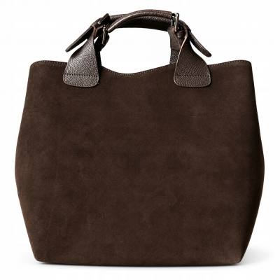 - Czekoladowa zamszowa torebka shopper ciemny brąz ZAMSZ NATURALNY Vera Pelle