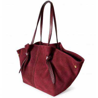 - Bordowa zamszowa torebka shopper burgund ZAMSZ NATURALNY Vera Pelle