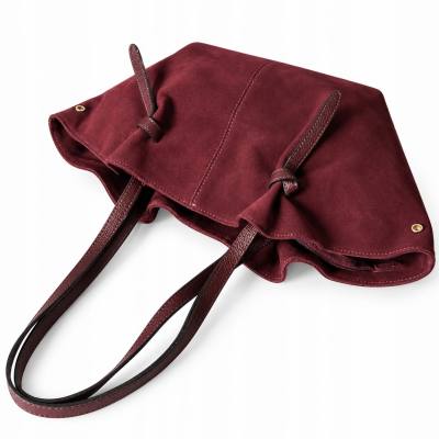 - Bordowa zamszowa torebka shopper burgund ZAMSZ NATURALNY Vera Pelle
