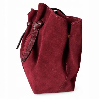 - Bordowa zamszowa torebka shopper burgund ZAMSZ NATURALNY Vera Pelle