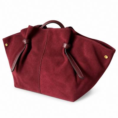 - Bordowa zamszowa torebka shopper burgund ZAMSZ NATURALNY Vera Pelle