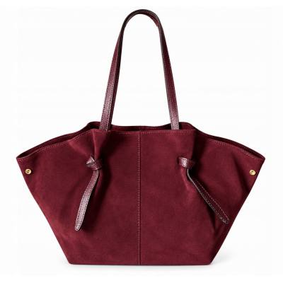 - Bordowa zamszowa torebka shopper burgund ZAMSZ NATURALNY Vera Pelle