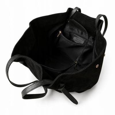 - Czarna zamszowa torebka shopper ZAMSZ NATURALNY Vera Pelle