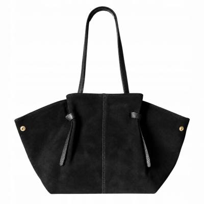 - Czarna zamszowa torebka shopper ZAMSZ NATURALNY Vera Pelle