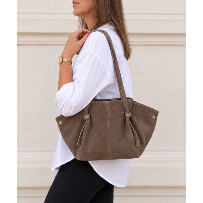 - Cappuccino fango zamszowa torebka shopper ZAMSZ NATURALNY Vera Pelle