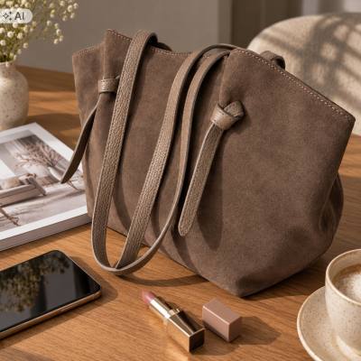 - Cappuccino fango zamszowa torebka shopper ZAMSZ NATURALNY Vera Pelle