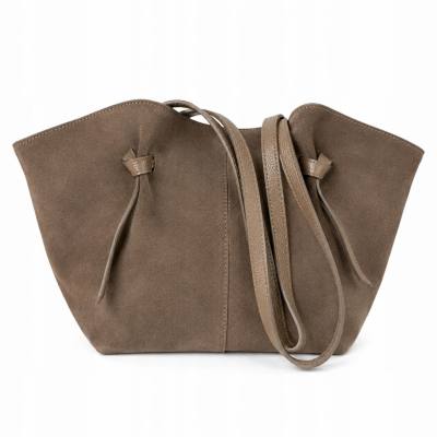 - Cappuccino fango zamszowa torebka shopper ZAMSZ NATURALNY Vera Pelle