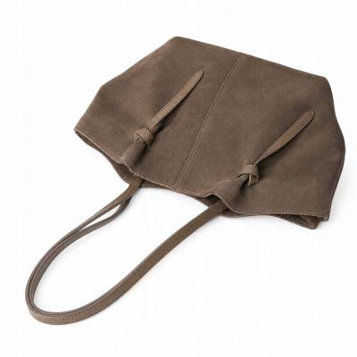 - Cappuccino fango zamszowa torebka shopper ZAMSZ NATURALNY Vera Pelle