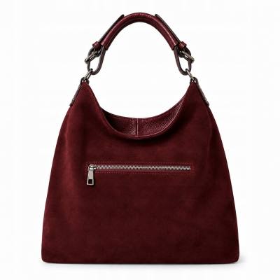 - Bordowa torebka shopper ZAMSZ NATURALNY + SKÓRA NATURALNA Vera Pelle