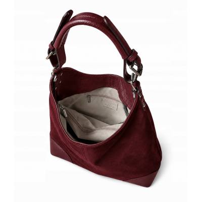 - Bordowa torebka shopper ZAMSZ NATURALNY + SKÓRA NATURALNA Vera Pelle