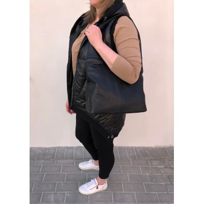 CZARNA KLASYCZNA TOREBKA WOREK SHOPPER MIĘKKA SKÓRA